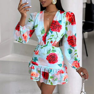Elegant Hollow Out Printed Dress for Fun Days