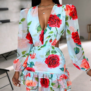 Elegant Hollow Out Printed Dress for Fun Days