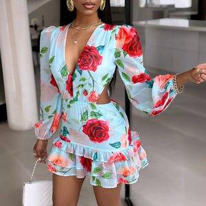 Elegant Hollow Out Printed Dress for Fun Days