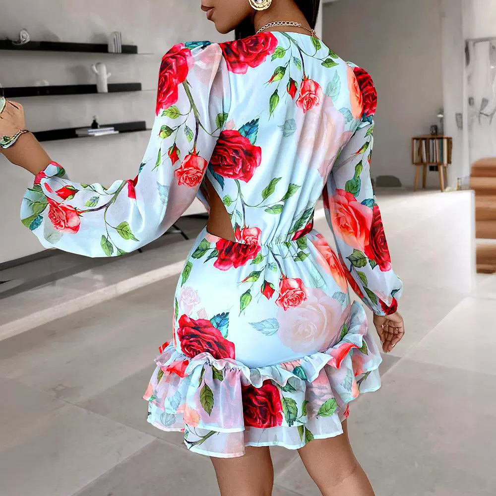 Elegant Hollow Out Printed Dress for Fun Days