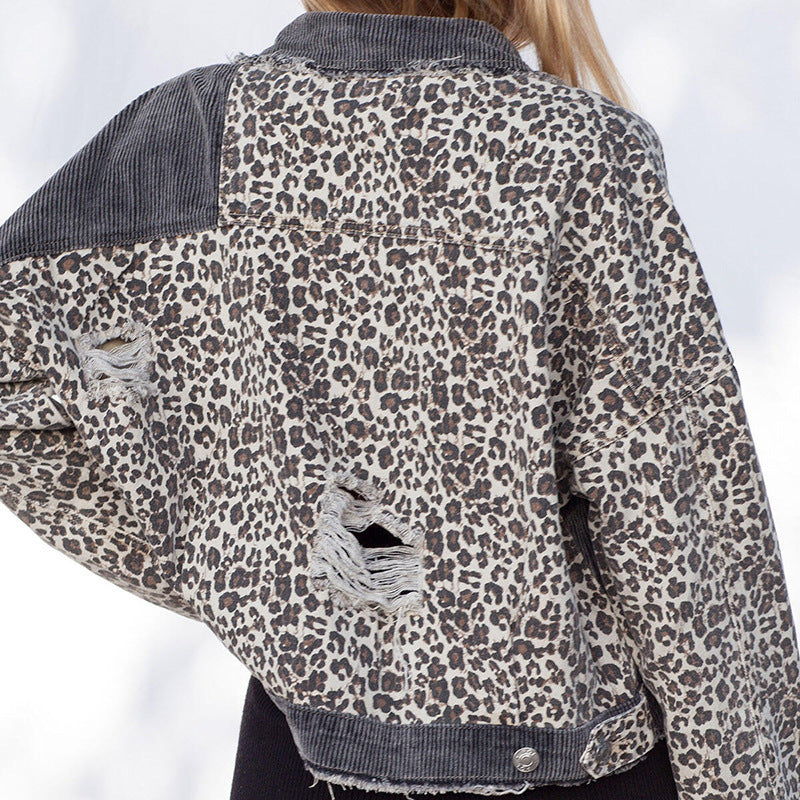 Leopard Stitching Corduroy Jacket