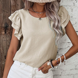 Summer Solid Color Petal Sleeve Pullover